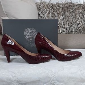 Vince Camuto Red and Black Snakeskin Print Pumps